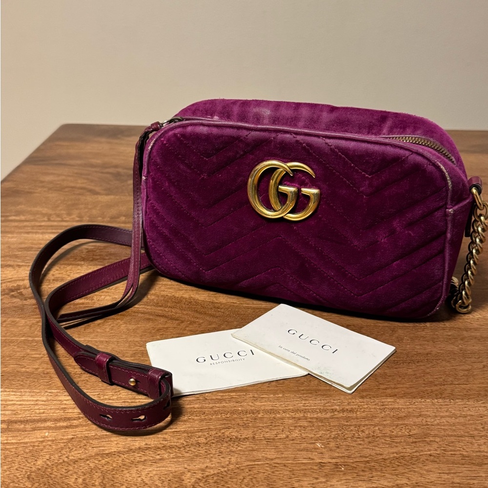 Gucci Velvet Marmont Crossbody Bag purple fuchsia